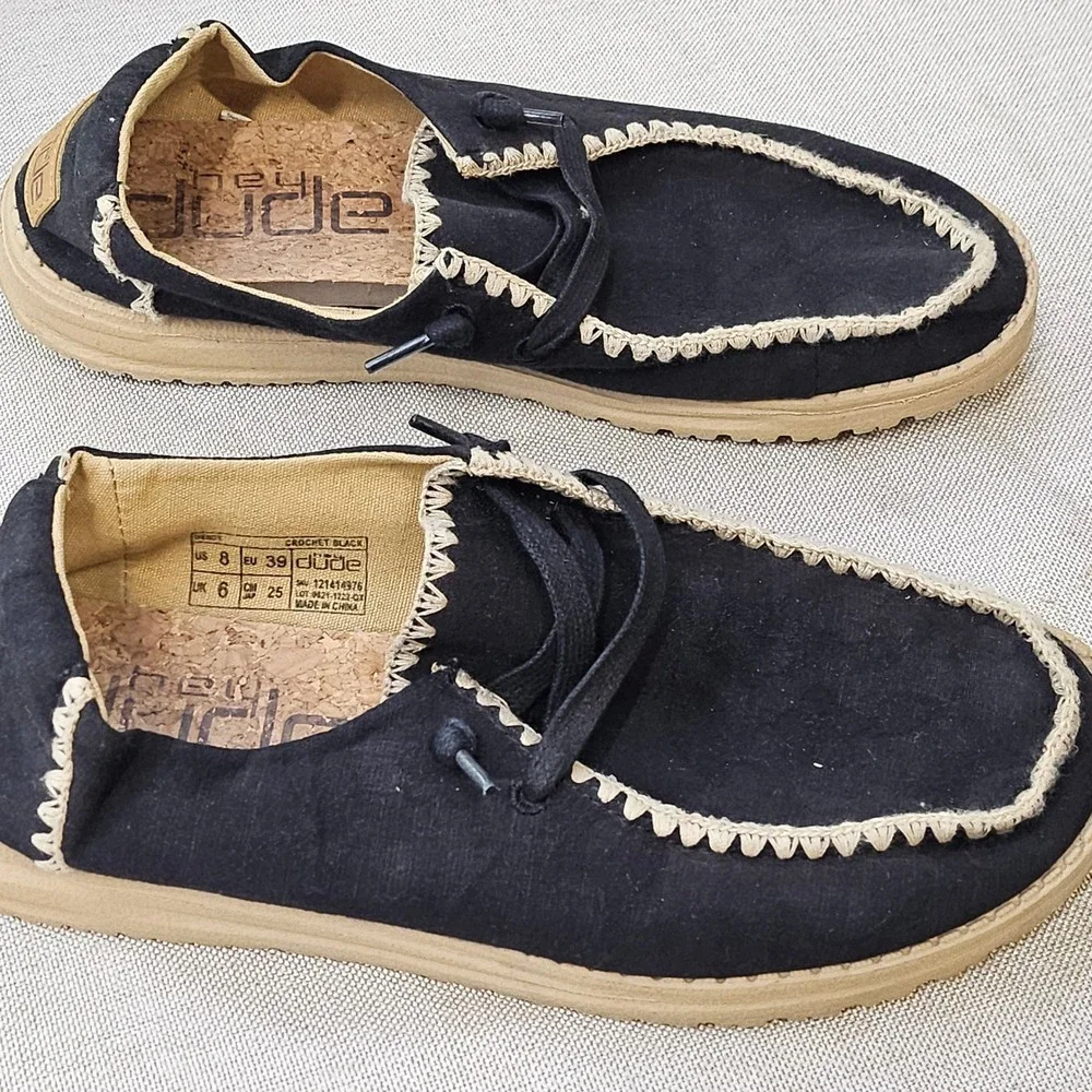 Hey Dude Wendy Crochet Black Womens Loafers Size 8 Moccasins Slip On Shoes - Picture 3 of 8
